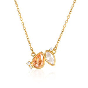Peach & Clear Stone Pendant Necklace on a white background