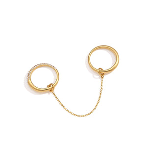 Clear Stone Chain-Linked Double Ring - Size 7 on a white background