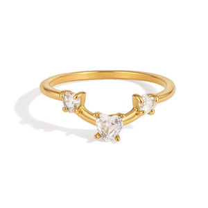 Triple Heart Clear Stone Ring - Size 7 on a white background