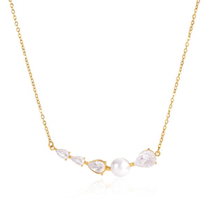 White Bead & Clear Teardrop Necklace on a white background