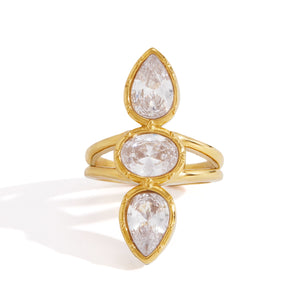 Clear Stone Triple-Shape Ring on a white background
