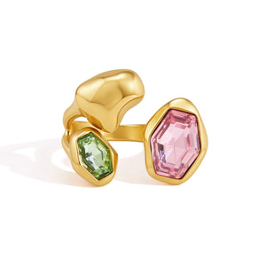 Pink & Green Geometric Open Ring on a white background