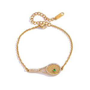 Tennis Racket Charm Chain Bracelet on a white background