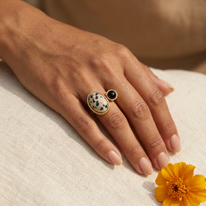 Spotted and black stone ring lifestyle