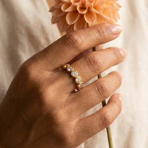Stackable Ring lifestyle close-up with a peach dahlia