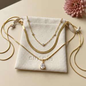 Triple-Layer Herringbone & CZ Pendant Necklace pouch image