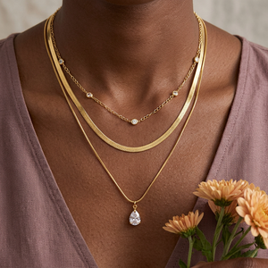 Triple-layer teardrop pendant necklace lifestyle image