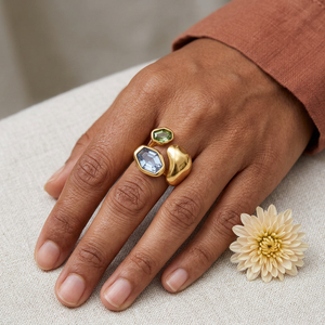 Two-stone sculptural open ring lifestyle image