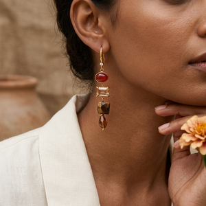 Warm-tone mixed stone earrings lifestyle