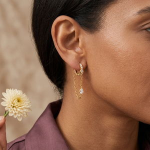 Zircon-accent chain huggie earrings lifestyle image