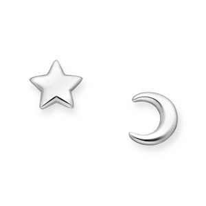 Moon And Star Sterling Silver Stud Earrings
