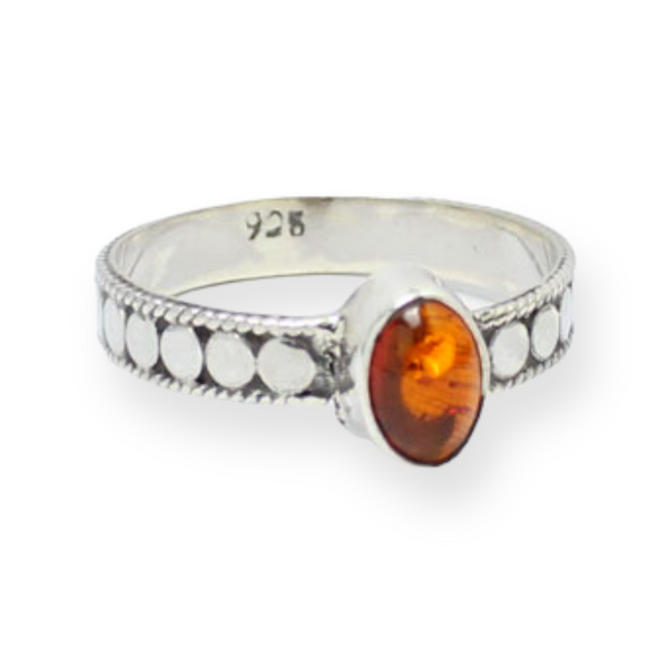 Amber Dot Band Sterling Silver Ring