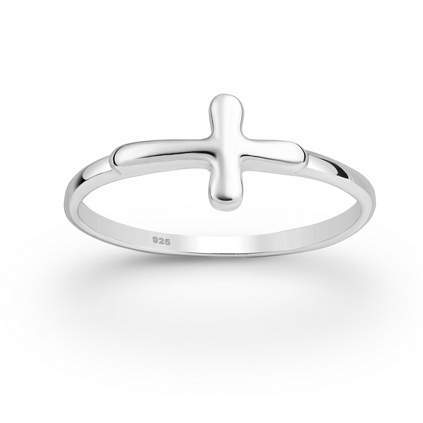 Sideways Cross Sterling Silver Ring