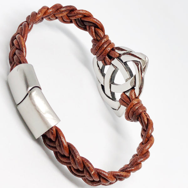 Trinity Celtic Knot Braided Leather Bracelet