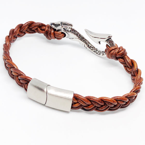 Maui Fish Hook Braided Leather Bracelet