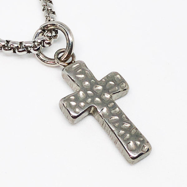 Small Hammered Cross Stainless Steel Necklace