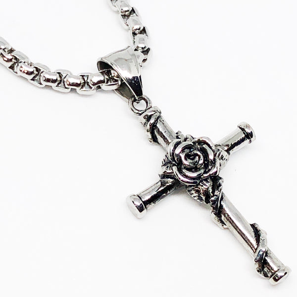 Rose Cross Stainless Steel Necklace