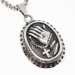 Praying Hands Cross Stainless Steel Necklace