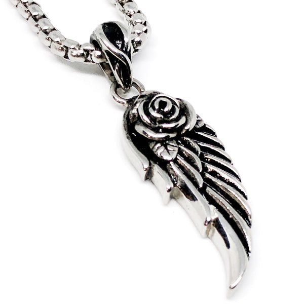 Angel Wing and Rose Stainless Steel Necklace