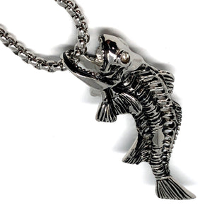 Red Fish, Fish Bone, Stainless Steel Necklace