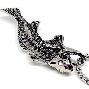 Red Fish, Fish Bone, Stainless Steel Necklace