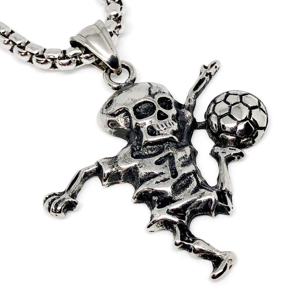 Skull Soccer Player Stainless Steel Necklace
