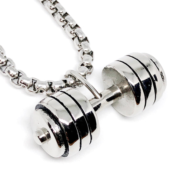 Dumbbell, Barbell Weighlifter Stainless Steel Necklace