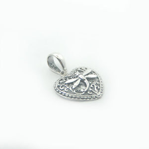 Dragonfly And Heart Sterling Silver Pendant