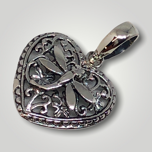 Dragonfly And Heart Sterling Silver Pendant
