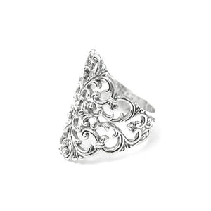 Wide Floral Filigree Sterling Silver Ring