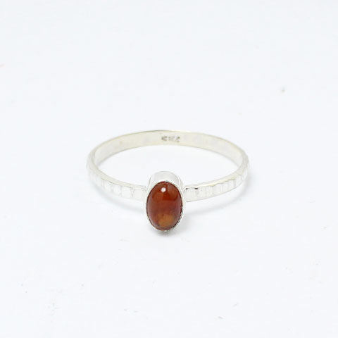 Amber Hammered Band Sterling Silver Ring