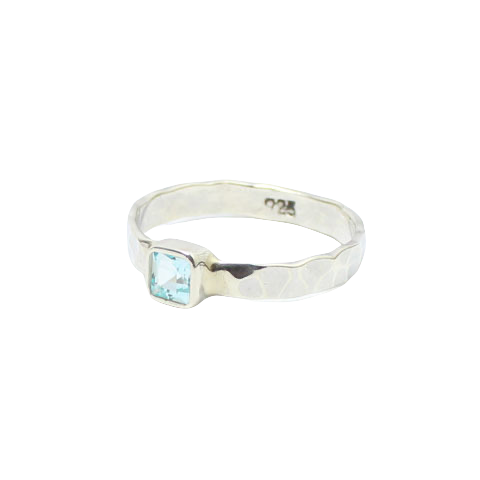 Blue Topaz Hammered Band Sterling Silver Ring