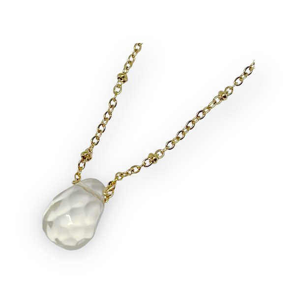 Faceted Dewdrop Gemstone Golden Necklace