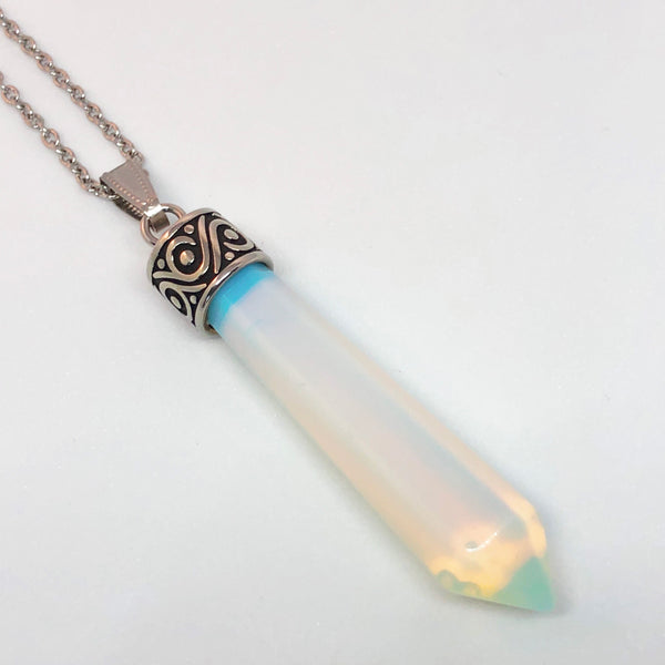 Large Gemstone Points Stainless Steel Necklace