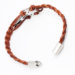 Crucifix Cross Stainless Steel Braided Leather Bracelet