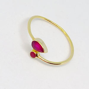 Double Gemstone Golden Sterling Silver Ring
