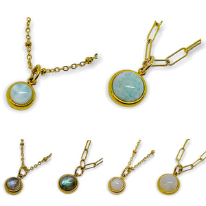 Simple Natural Design Round Gemstone Golden Necklace