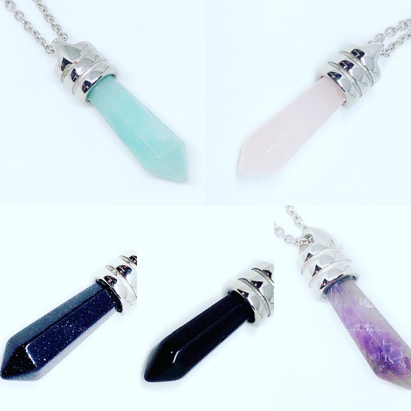 Small Gemstone Points Stainless Steel Necklace