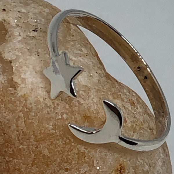 Moon and Star Sterling Silver Ring