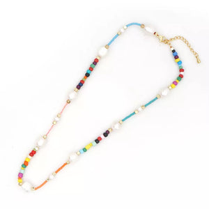Boho Colorful Bead And Pearl Necklace