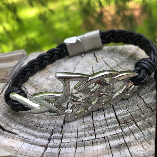 Shark Stainless Steel Braided Leather Bracelet
