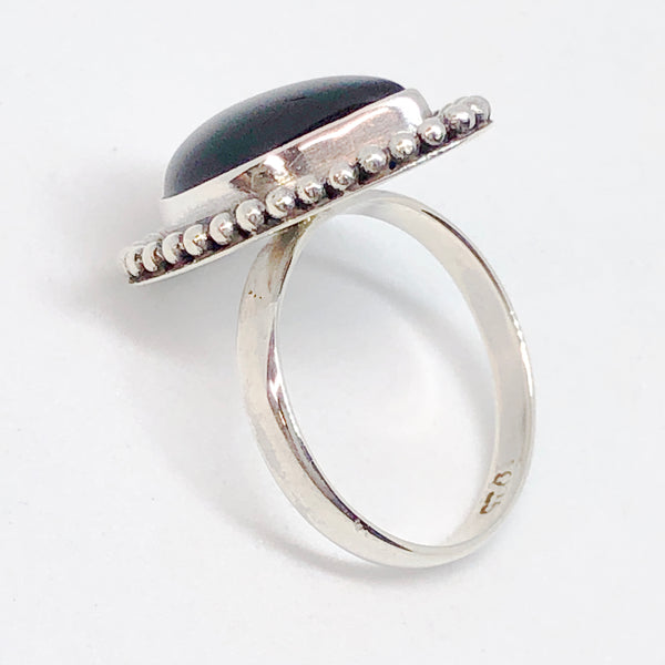 Black Onyx Teardrop Sterling Silver Ring