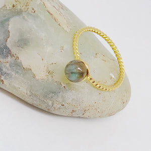 6mm Solitaire Gemstone Golden Sterling Silver Twisted Ring