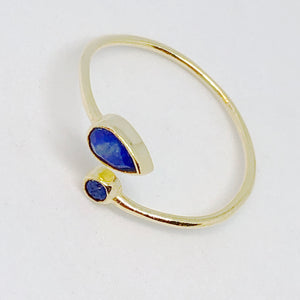 Double Gemstone Golden Sterling Silver Ring