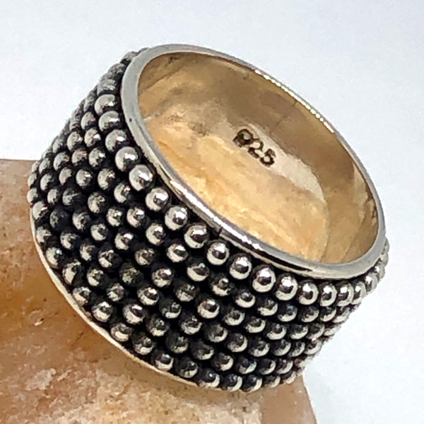 Wide Band Dots Sterling Silver Ring