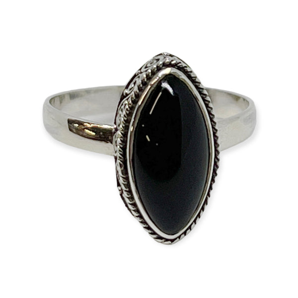 Black Onyx Swirls Sterling Silver Ring