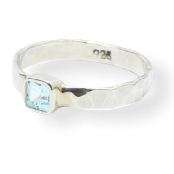 Blue Topaz Hammered Band Sterling Silver Ring
