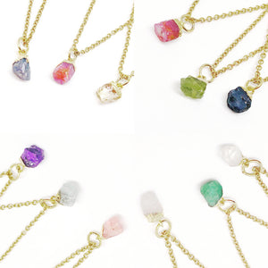 Mini Birthstone Gemstone Nuggets Golden Necklace