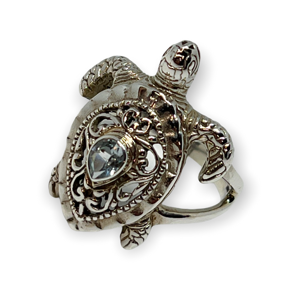 Blue Topaz Sea Turtle Sterling Silver Ring