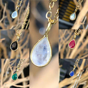 Celestial Dewdrop Gemstone Golden Pendant Necklace